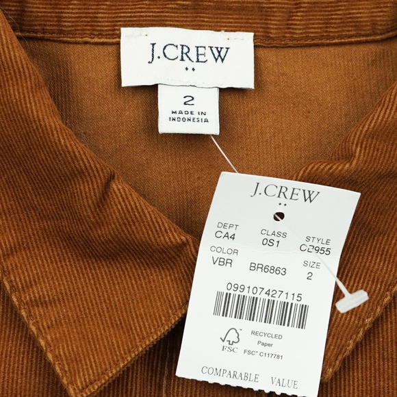 New JCREW Size 2 Long-Sleeve Button-Up Corduroy Mini Dress Vintage Brandy CB955 - Picture 5 of 5